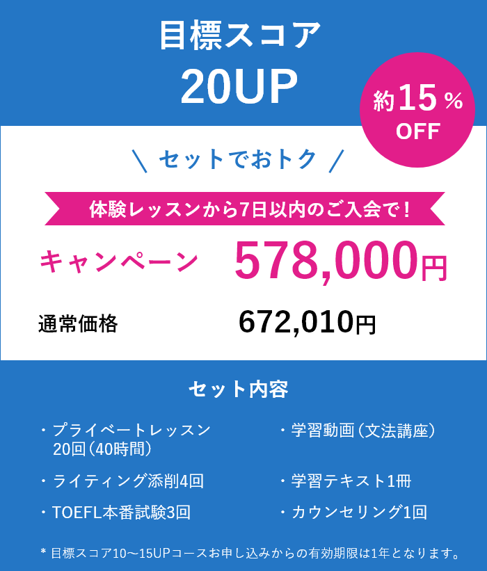 目標スコア20UP、約15%OFF、キャンペーン価格578,000円
